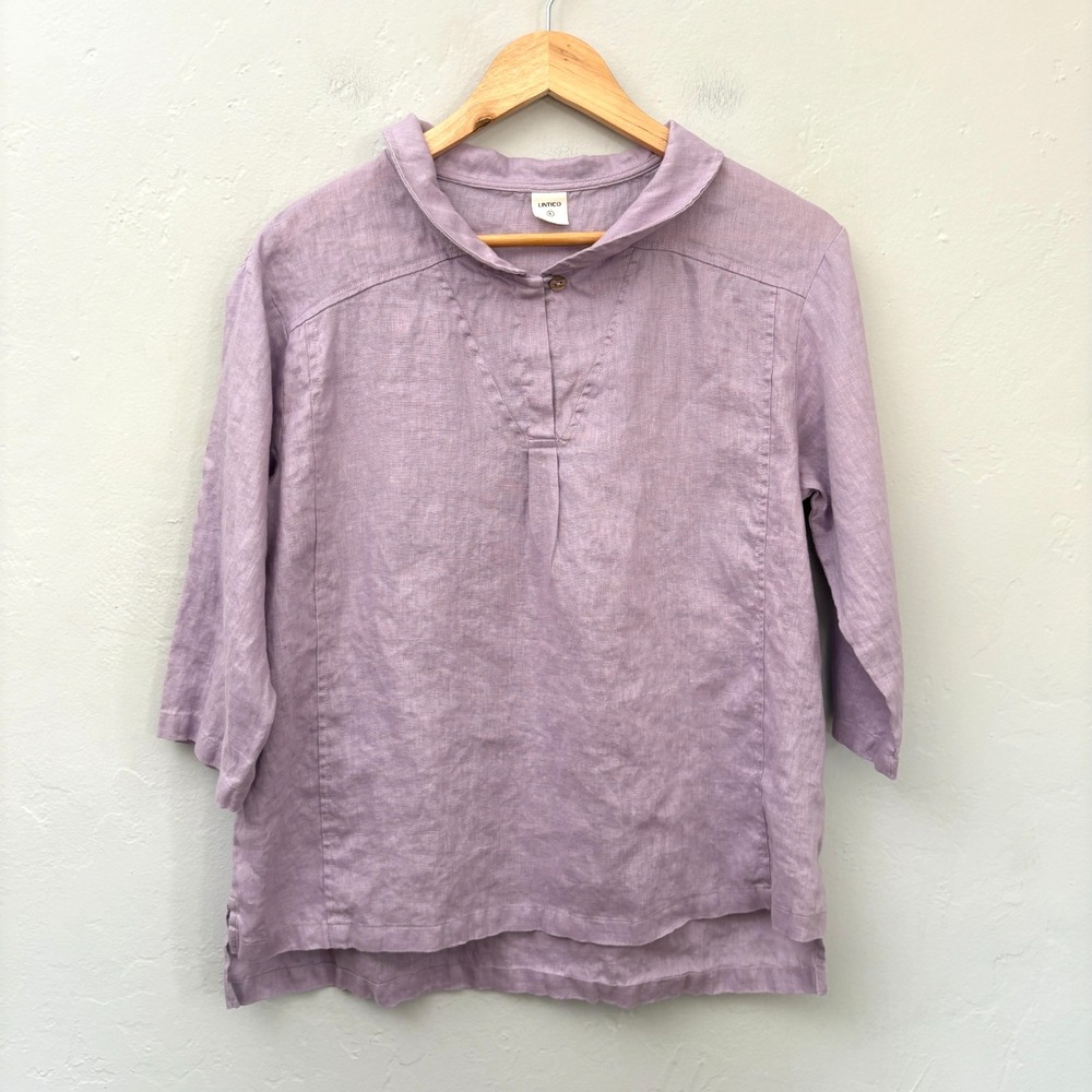 Lintico Linen Tunic Top Women Size Small Lavender Purple Collar